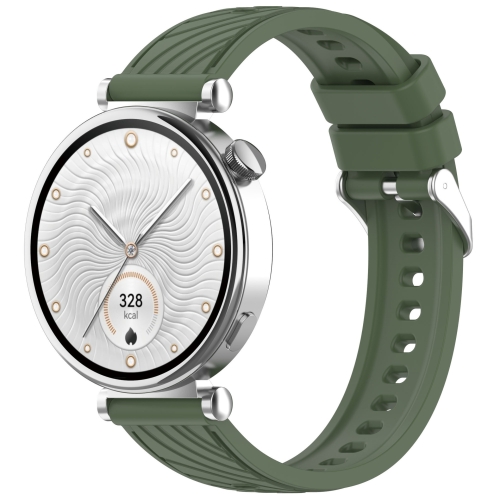 For Huawei Watch GT 4 41mm Stripe Texture 18mm Silicone Watch Band(Dark Green)